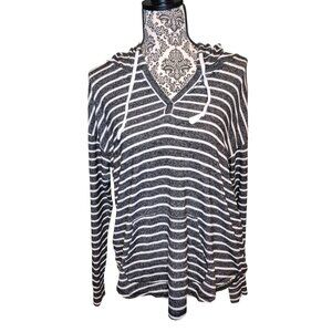 Market & Spruce Black and White Hooded Tunic Top